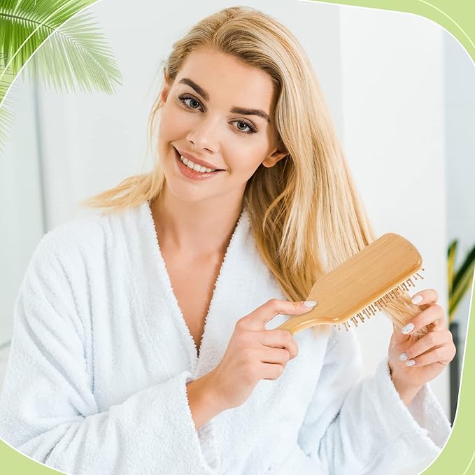Tessco for you 12 Pcs Bamboo Hair Brushes Bulk Wooden Paddle Brush Scalp Massage Bristle Anti Static Engraving DIY Gifts for Women, Party, Wedding(9.65'' X 3.35'',Natural)