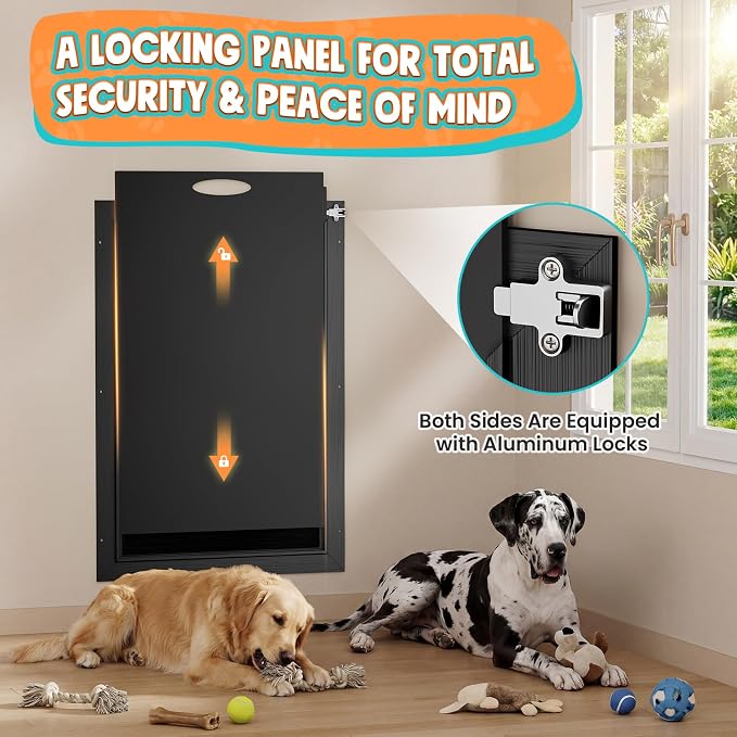 XL Dog Door for Wall, 2-Flap Aluminum Doggy Door, Pets Up to 220 LB | Magnetic Seal, Energy Efficient, Wide Telescoping Tunnel for Walls, Durable Rust Resistant, Closing Panel, Safety Locks