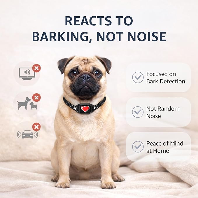 Bark Collar for Small Dogs 5-15 lbs with Magnetic Charging – No Shock, 3 Beep & Vibration Modes, 5 Sensitivity Levels – Humane Stop Anti-Barking Device – Dog Training Bark Collar (Black/Red Heart)
