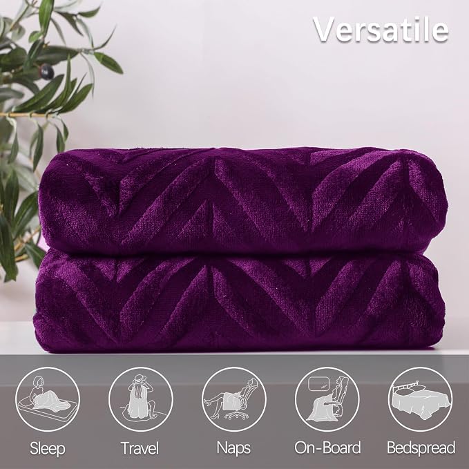 Whale Flotilla Flannel Fleece Fall Bed Blanket King Size, Purple | Lightweight Breathable Soft Bedspread, Plush Fluffy Coverlet Chevron Design Decorative Blanket for Home Life, 90x104 Inch