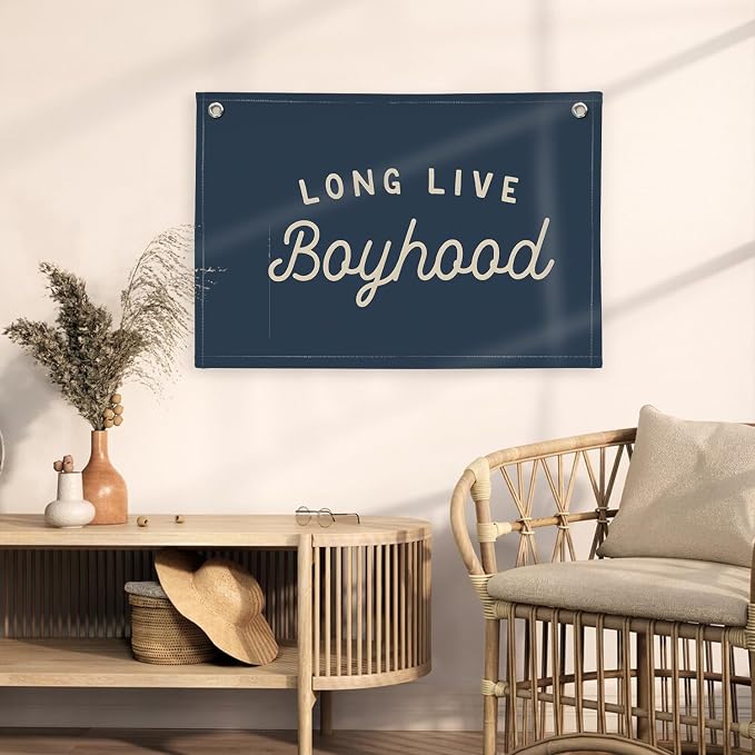 Navy Blue Decor Long Live Boyhood Banner Boy Room Decor, Banner Flag Nursery Playroom Wall Decor for Boys Bedroom Living Room Dorm Toddler Decorations Teen Boy Kid Banner Wall Hanging Linen Flag 30x20