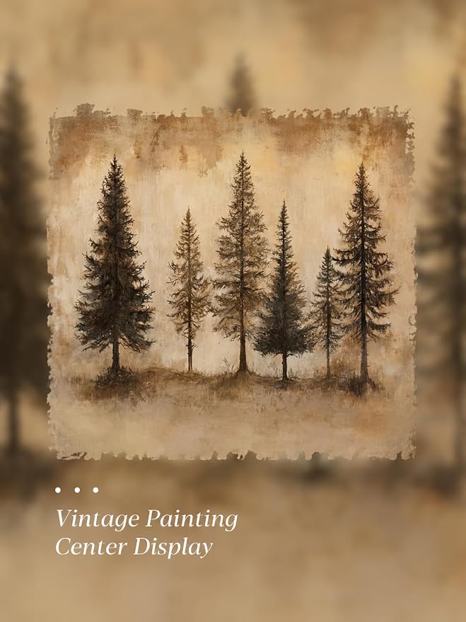 Gold Framed Wall Art, Vintage Pine Trees Canvas Prints, Rustic Nature Woodland Landscape Picture Wall Decor, Country Farmhouse Cabin Artwork for Living Room Bedroom 12x16 inch