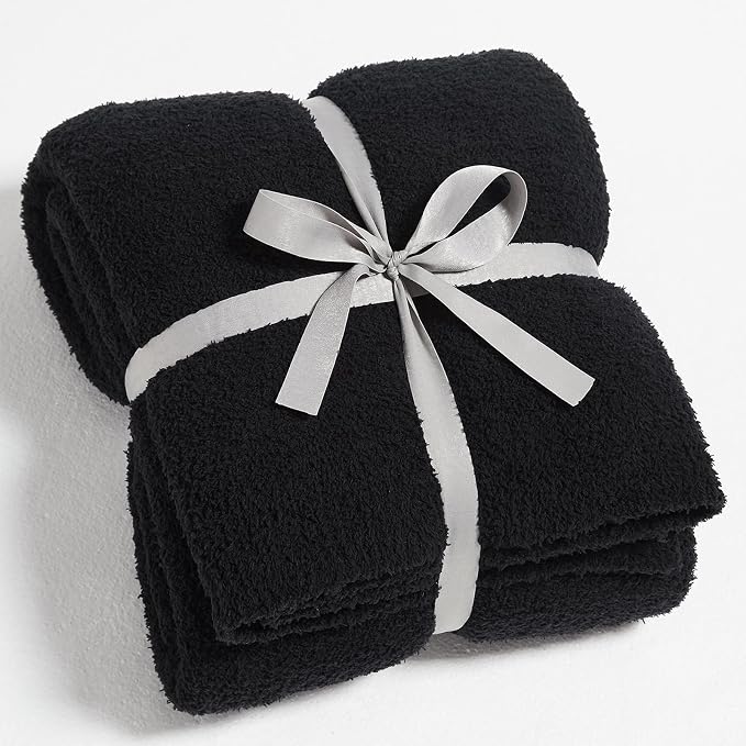 Knit Throw Blanket for Couch Black-Super Soft Lightweight Plush Fuzzy Fluffy Cozy Blankets and Throws for Sofa Bed, 50x60 inches