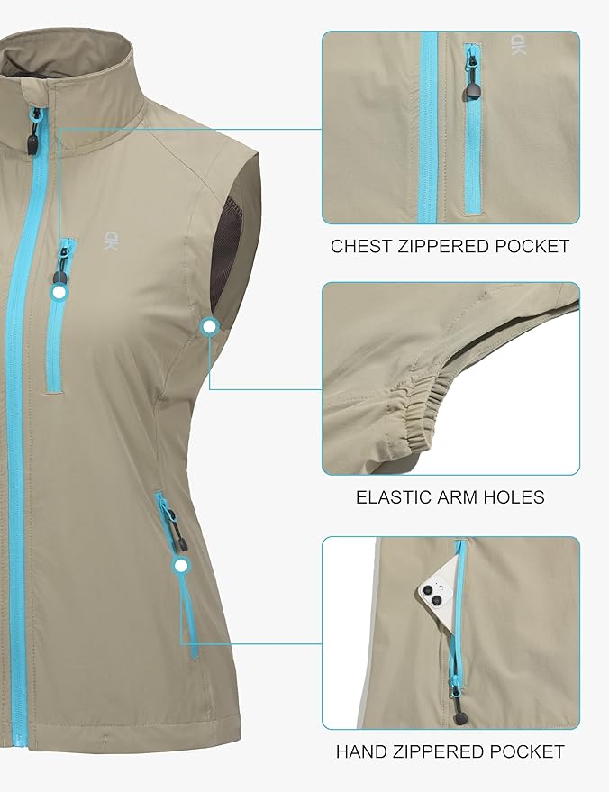 Little Donkey Andy Women's Lightweight Quick Dry Vest Windproof Summer Vest | Stretch Quick Dry Material, Windproof Breathable Vest, Cooling Effect Summer Outerwear, Running Cycling Golf Tennis Hiking