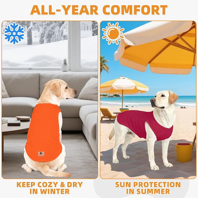 Large Dog Clothes for Boy Girl, 2 Pack Cotton Summer Dog T Shirts UV & Insect Protection for Outdoor Camping, Anti-Hair Loss Breathable Sleeveless Pet Vest Tank Tops Apparel, Orange&Red, XL
