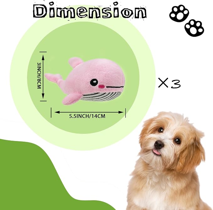 Dog Hide and Seek Toys Puppy Chew Squeaky Toys Plush Mushroom&Bamboo&Shell Hideout Stuffing with Squeakers Animals (3Pcs Squeaky Whale Pink)