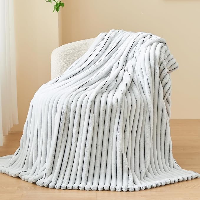 NEWCOSPLAY Fleece Ribbed Cozy Throw Blanket for Couch, Black White, 50"x60" | Premium Silky Flannel Blanket, Soft Lightweight Fluffy Throw Blanket for Bed Sofa Decor, Gift for All Season Use