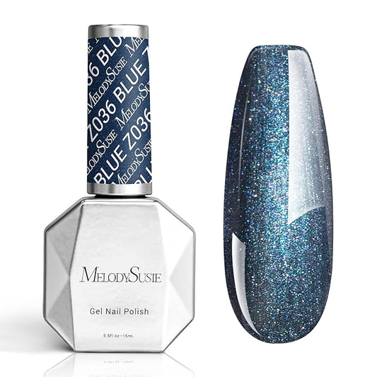 MelodySusie Blue Shimmer Sparkle Gel Nail Polish,0.5fl oz Soak Off UV LED Dark Blue Fine Glitter Gel Polish Gift for Women Nail Art Manicure Salon DIY Nail Design Decoration at Home-z036