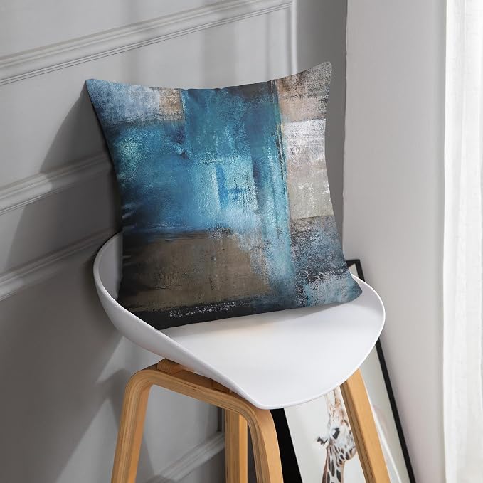 Throw Pillow Covers Set of 2, 16 x 16 Inch, Teal Grey | Abstract Modern Art Outdoor Decorative Square Pillow Cases Couch Cushion Case for Couch Bed Sofa Living Room Home Decor