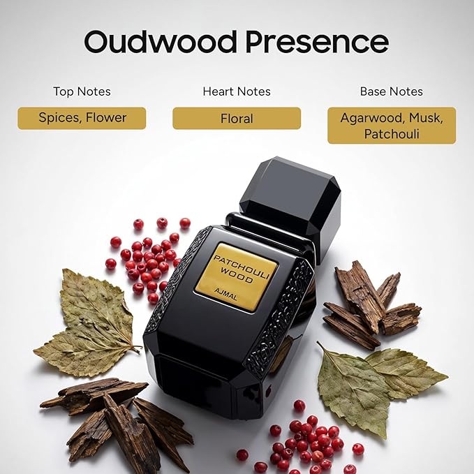 Ajmal Patchouli Wood Eau De Parfum Men 3.4 Oz / 100 ML Perfume For Men | Long Lasting Spicy Woody Fragrance - Made In Dubai