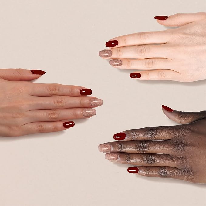 Vegan Nail Polish 3pc Set – Burgundy & Metallic Rose Gold + Clear Top Coat | Halal, Water-Based, Breathable, Chip-Resistant, 0.51 fl oz