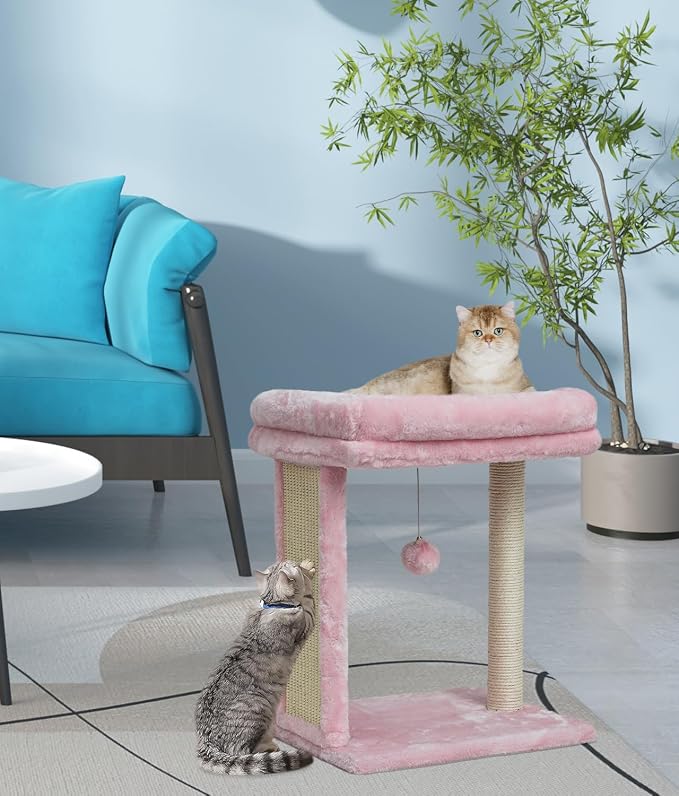 SYANDLVY Small Pink Cat Tree for Indoor Cats, Scratching Board with Perch | Kittens Scratcher with 2 Dangling Balls & Post