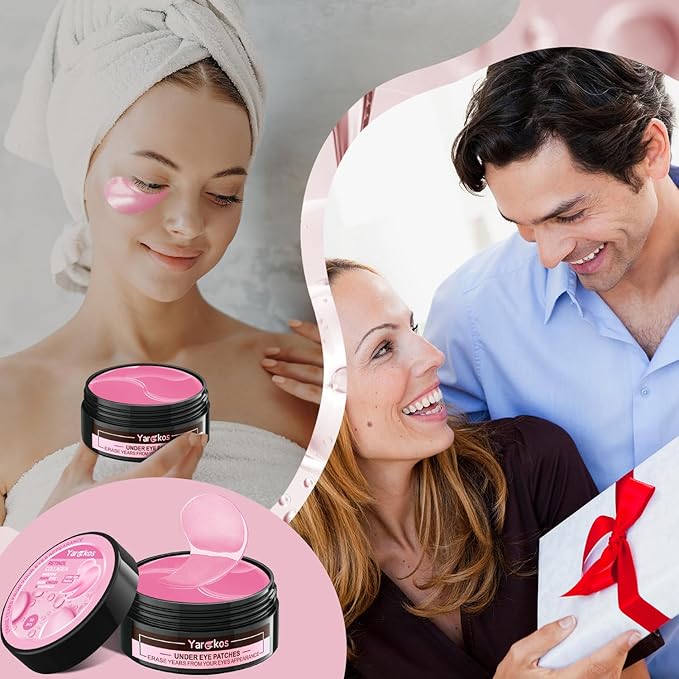 2 Packs 60 Pcs Under Eye Patches, 24K Gold+Pink, 30 Pairs Undereye Mask for Puffy Eyes Dark Circles Treatment, Collagen Gel Pads Hydrating for Eye Bags Puffiness Wrinkle, Women Men Beauty Skin Care