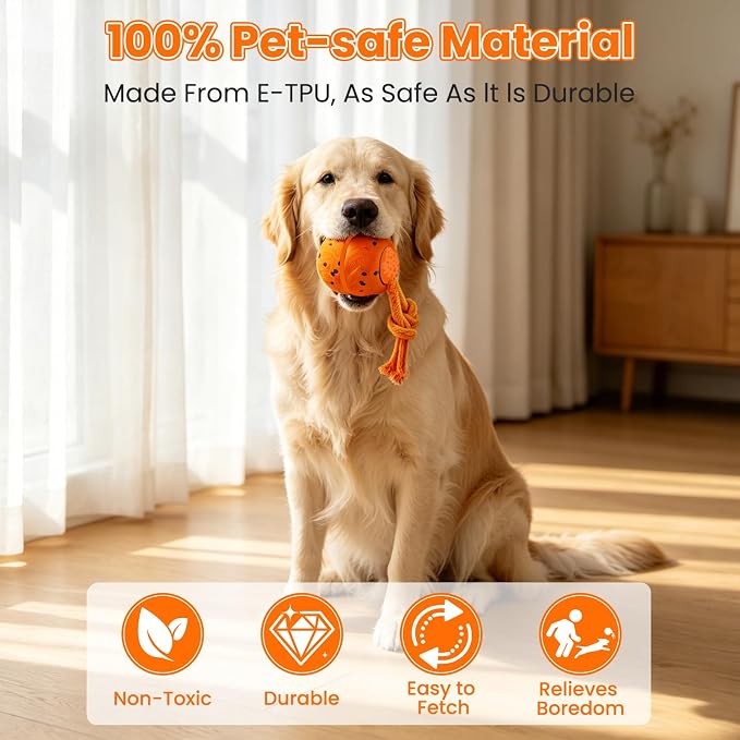 Interactive Dog Toy Ball, Automatic Bouncing Rotating, Realistic Dog Barking Sounds, E‑TPU, IP54, Rechargeable, for Small/Medium/Large Dogs, Indoor/Outdoor (Orange)