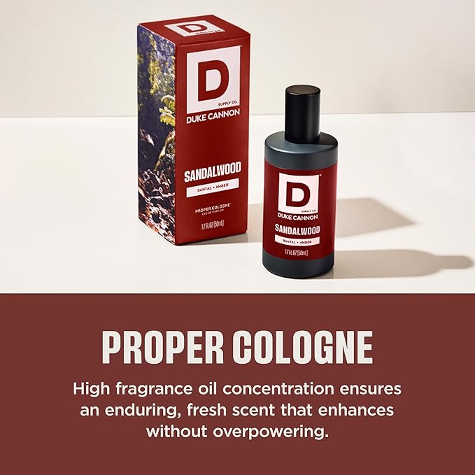 Duke Cannon Proper Cologne for Men, Sandalwood (Santal + Amber), Long-Lasting Eau de Parfum, 1.7 fl oz