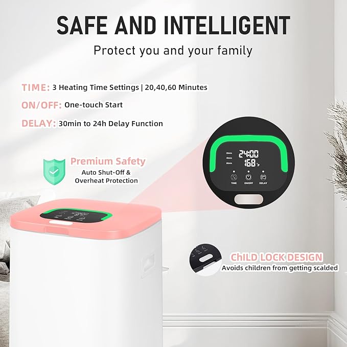Towel Warmer for Bathroom, 23L Large Towel Warmers, Heated Towel Warmer Bucket with LED Display, 3 Heating Modes, 20/40/60 Min, Auto Shut Off, Child Lock, for Spa, Pink