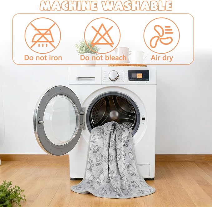 YUEPET Waterproof Dog Blankets, 2 Pack Washable Puppy Blankets 30 x 20 in | Grey Paw Print Pair, Reversible Fleece Throw, Heat-Reflective Mylar, Bed/Sofa/Car Protection, Small/Medium Dogs and Cats