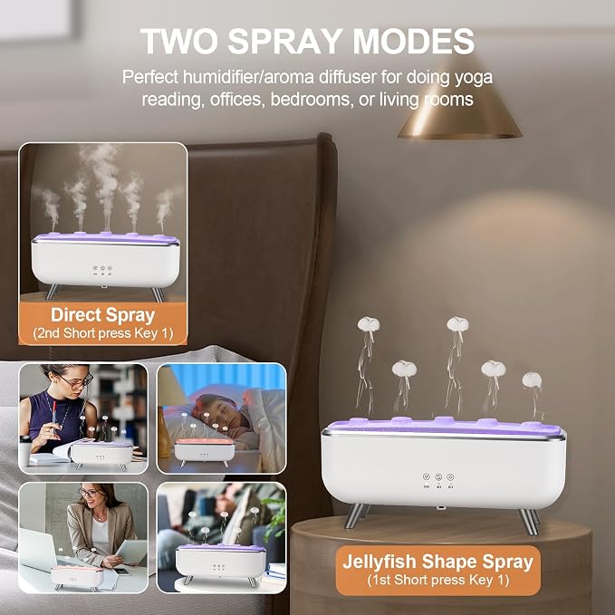 Dynamic Jellyfish Diffuser - Essential Oil Scent Volcano Diffuser Low Noise | 300ML 5 Rings Dynamic Sound Pickup Aromatherapy Aroma Humidifiers for Bedroom Office Hotel