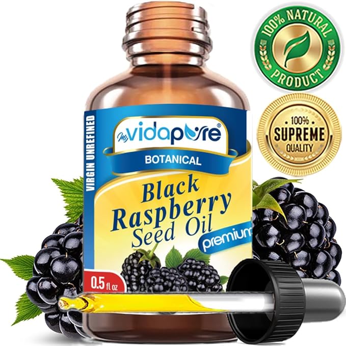 MYVIDAPURE BLACK RASPBERRY SEED OIL 100% Pure VIRGIN UNREFINED for Face, Body, Hair, Lip Care, Nails (0.5 Fl Oz)