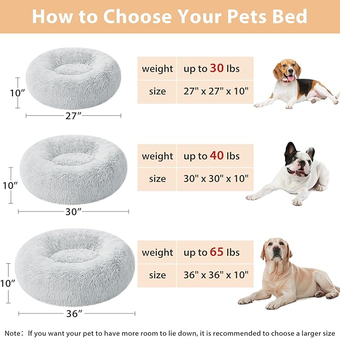 WNPETHOME Medium Round Calming Dog Bed Cat Bed for Comfy Sleep | Dog Bed For Medium Dog, Cute Washable Puppy Bed with Cozy Plush, Fur Anxiety Pet Bed Donut Cuddler (30x30x10In, Light Grey)