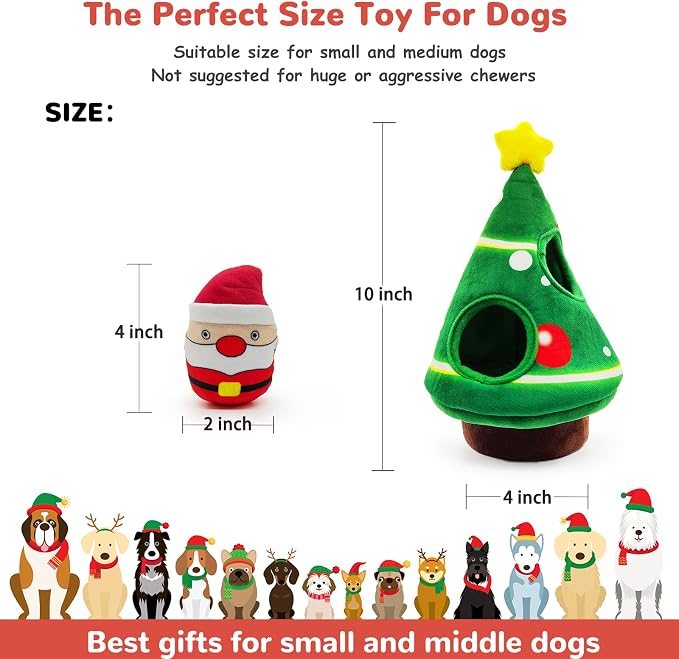 lilfrd Christmas Dog Toys, 4 Pack Santa Xmas Tree Hide & Seek Squeaky Toy