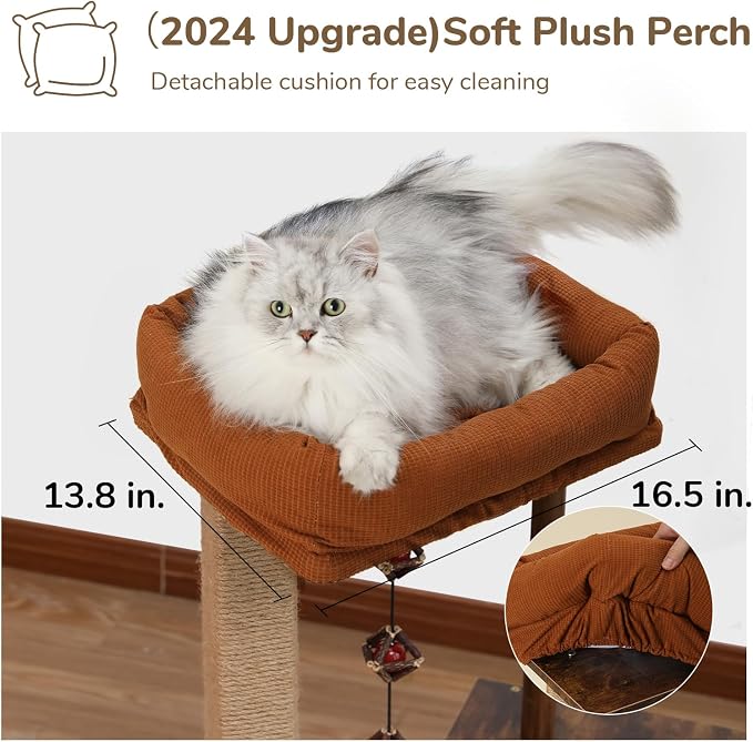 FUKUMARU Retro-Modern Cat Tree, Small Wooden Cat Tower with Post and Condo | 32.6" Aesthetic Cat Tree Tower for Indoor Adult Cats, Solid Scratcher with Natural Sisal Scratching Post and Silvervine Balls
