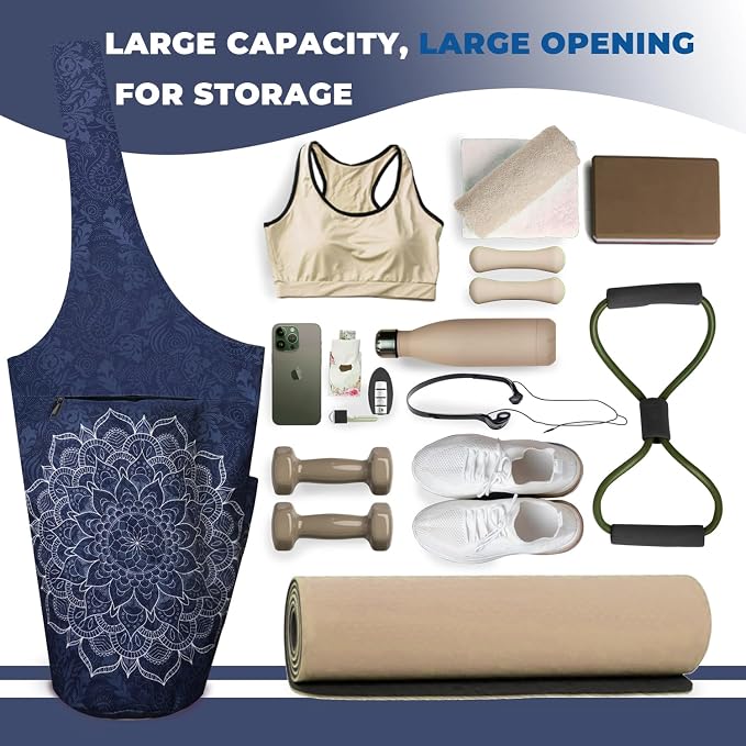 Yoga Mat Bag Carrier for Women Workout Large Waterproof with Zipper Pocket, Keychain and Wide Shoulder Straps