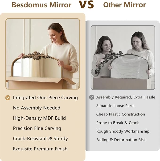 Besdomus Vintage Mirror Full Length: 21"x56" Brass Gold Arched Body Mirrors | French Floor Standing Metal Framed - Antique Baroque Traditional Ornate - Ideal for Foyer/Cloakroom/Bedroom/Dressing Room
