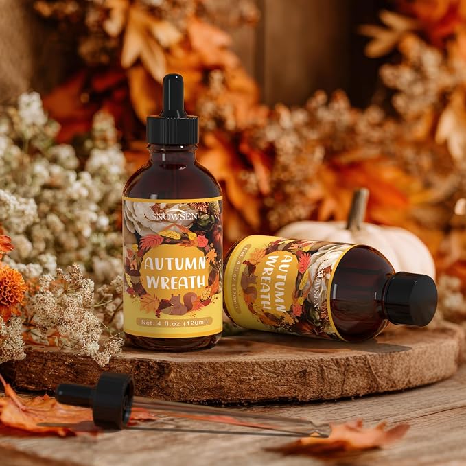 Autumn Wreath Fragrance Oil, Huge 4 Fl Oz, Premium Grade Essential Oil for Diffuser and Aromatherapy, Fall Scent for Soap Making, DIY Candle, Spray, Long Lasting Seasonal Scents