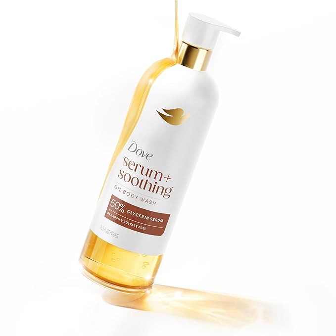Dove Serum+ Shower Oil Body Wash with Glycerin Serum, Almond Oil & Sandalwood, Soothing Hydrating Cleanser, 15.3 fl oz