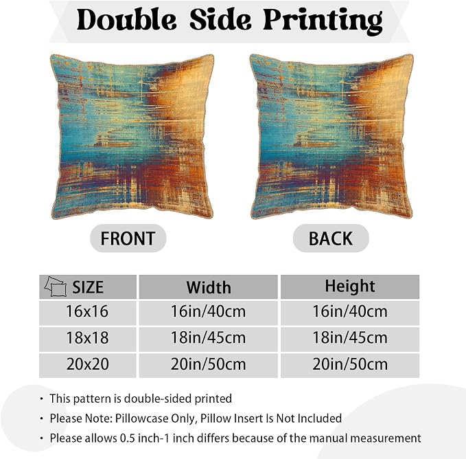 KSLIDS Vintage Abstract Soft Velvet Throw Pillow Covers Set of 2 Blue Orange Messy Rust Painting Decorative Pillow Covers 16x16 Inch Colorful Art Pillow Case for Sofa Couch Living Room Home Decor