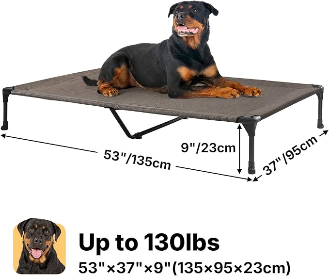 Veehoo Outdoor Elevated Dog Bed Large Sized Dogs, Cooling Raised Dog Cots | Off-ground training platform, portable camping hammock, breathable mesh, easy to clean, no-tool setup, 53"x37", Brown