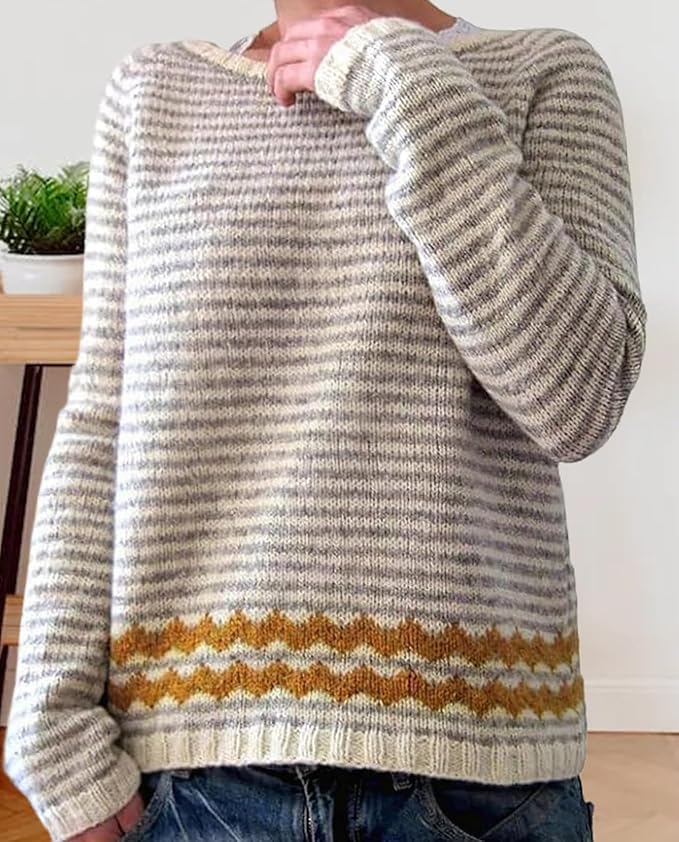 Zhyaj Fair Isle Sweater for Womens Winter Long Sleeve Vintage Knitted Sweater Casual Fall Crew Neck Pullover Sweaters