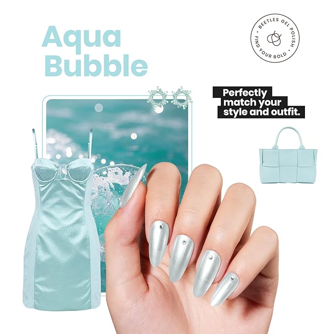 Beetles Pearl Nail Polish - 15ml Blue Quick Drying Nail Polish Shimmer Glitter Bubble Blue St Patricks Day Nails Art Lacquer Shimmer DIY Manicure Gift for Women