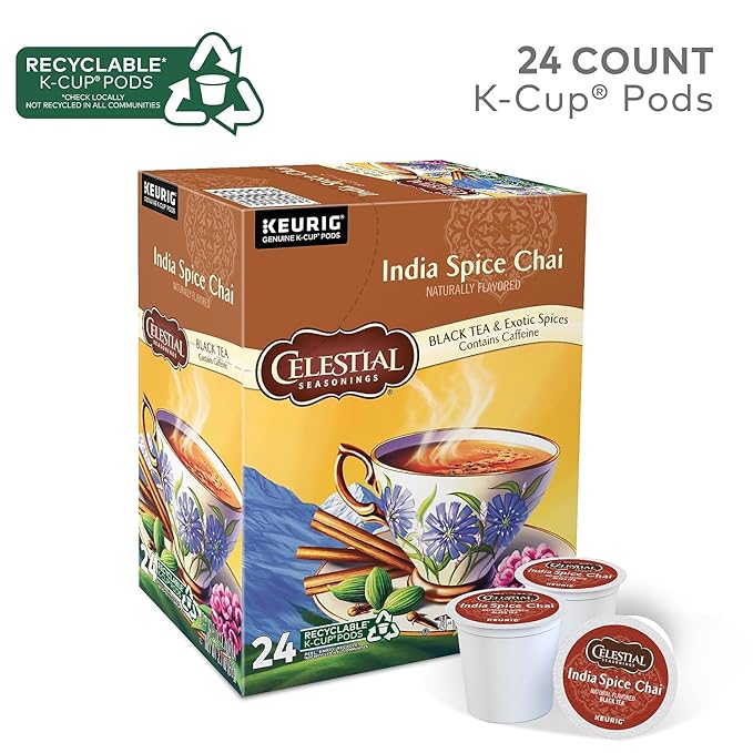 Celestial Seasonings India Spice Chai, K-Cup Portion Pack for Keurig K-Cup Brewers, 24-Count