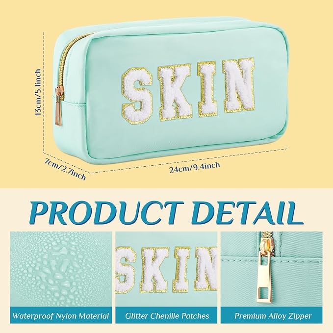 Preppy Makeup Bags Chenille Letter Stuff Bag Nylon Cosmetic Pouch Cases with Zipper for Women Travel Toiletry(Pastel Color,Classic,4 Pcs)