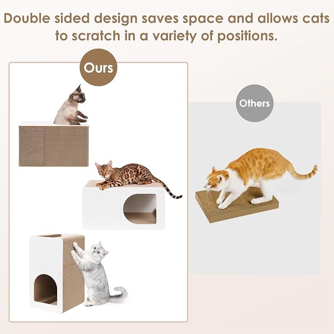 EHEYCIGA Cardboard Cat Scratcher House, 20-Inch Cat Scratch pad, White | Cat Scratching Board for Indoor Cats, High-density Corrugated Paper, Multi-function, Anti-scratch, Easy Install, Large