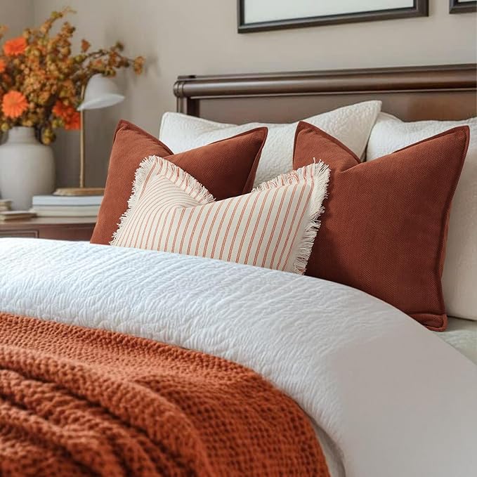 Rust Throw Pillow Covers 20x20 Set of 2 Chenille Fall Pillow Covers with Elegant Design Soft and Luxurious Decorative Throw Pillows for Couch, Bed, and Home Decor