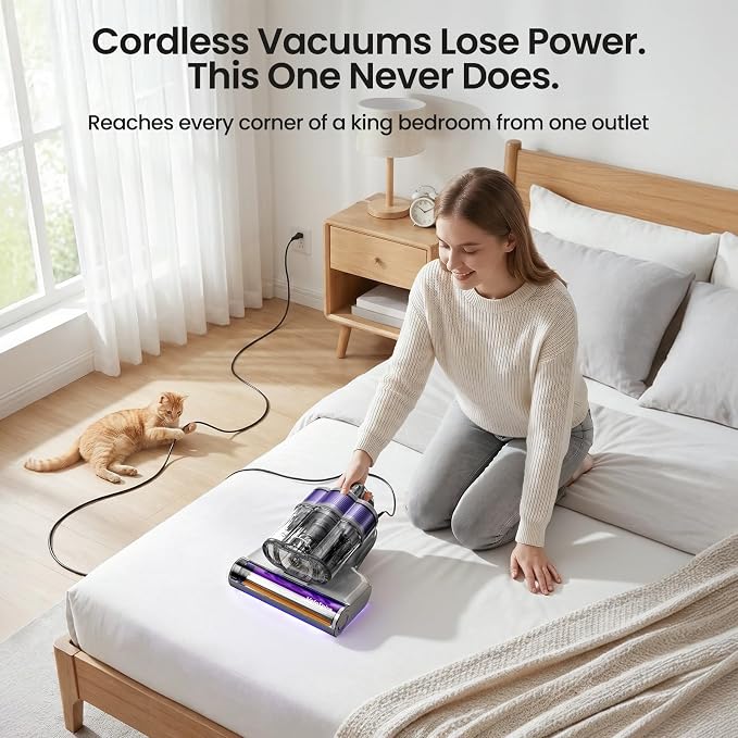 Bed Vacuum Cleaner, 20kPa, 253.7nm UV-C Light, Ultrasonic,149°F Heating