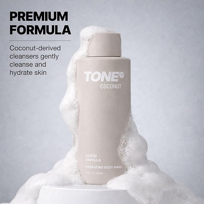 TONE Hydrating Body Wash for Men & Women, Coconut, Coconut-derived Cleansers Leaves Skin Clean, Moisturized & Refreshed, Long-lasting Iconic Scent, All Skin Types, Dermatologist-Tested, 16.9 oz