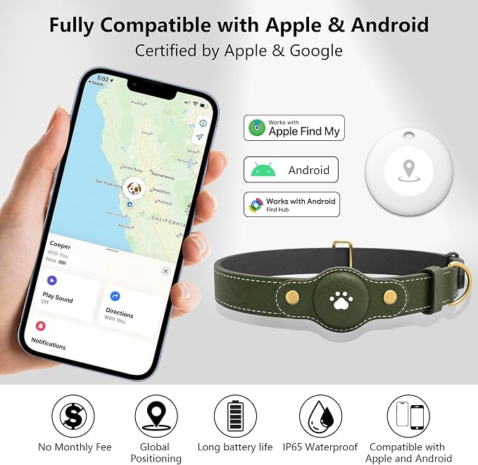 GPS Tracker for Dogs – Smart Dog Collar & Pet Tracker with Real-Time Location, No Monthly Fee, Unlimited Range (iOS & Android) – Fits Small to Large Dogs(Locator Included) (Deep Green)