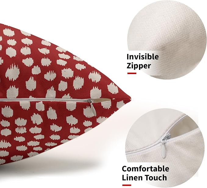 Sweetshow Red Cream Dots Lumbar Pillow Covers 12x20 Set of 2 Boho Design Polka Dot Print Throw Pillows Modern Outdoor Decorative Pillowcase Rectangle Linen Cushion Cases Decor for Sofa Couch Bed