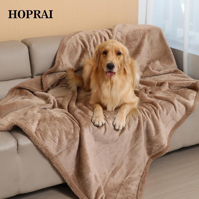 Dog Blanket, Waterproof Reversible Sherpa Fleece Throw Blanket, Furniture Cover for Bed, Couch, Sofa Protection from Liquid Pee and Pet Fur of Puppy, Cat (Light Coffee XS20*27inches)