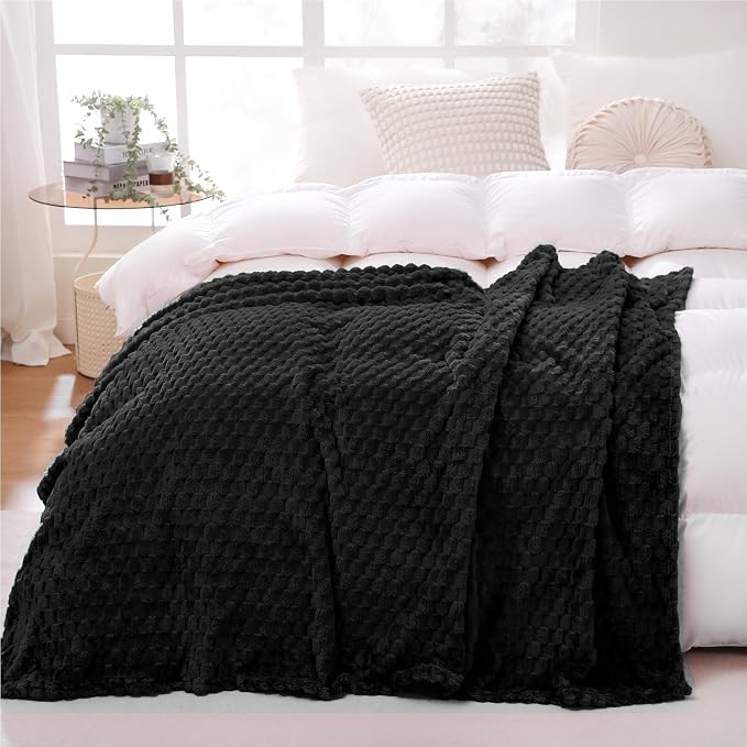 Puncuntex Black Throw Blanket 108"×90" inches Fuzzy 3D Jacquard Decorative | Flannel Fleece Super Soft Plush Cozy Blanket for Couch Sofa Chair Lightweight