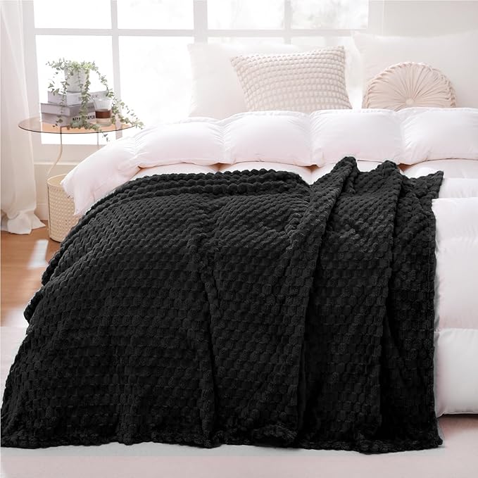 Puncuntex Black Throw Blanket 60"×80" inches Fuzzy 3D Jacquard Decorative | Flannel Fleece Super Soft Plush Cozy Blanket for Couch Sofa Chair Lightweight