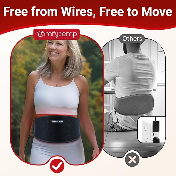 Comfytemp 5000mAh Portable Red Light Therapy Belt for Body, FSA Eligible HSA Near Infrared Light Therapy Wrap, 13W Wearable Light Wrap for Lower Back Waist Belly Joint Muscle Pain Relief, 50''x7''