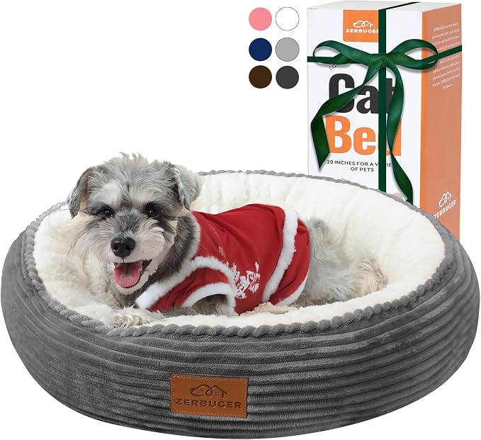 Zerbuger 23in Dark Grey Round Dog Bed Sofa for Dogs Cats, Machine Washable | for Small/Medium/Large Dogs Cats, Foam Pet Couch with Removable Mat Non-Slip Bottom, Pet Cuddler for Indoor/Outdoor/Car/Cage