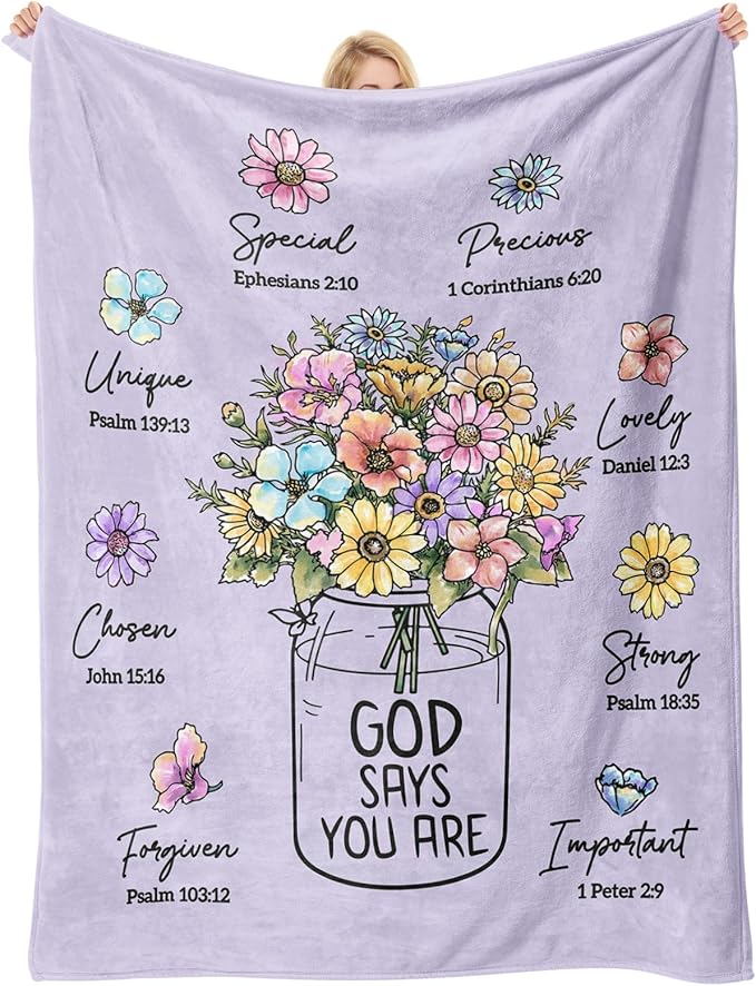 Christian Religious Gifts for Women, Lilac Purple Birthday Gifts for Women | Christmas Baptism Confirmation Spiritual Jesus blanket Gifts for Girls Sister Daughter Girls Mom, Throw Blankets 60''x 50''