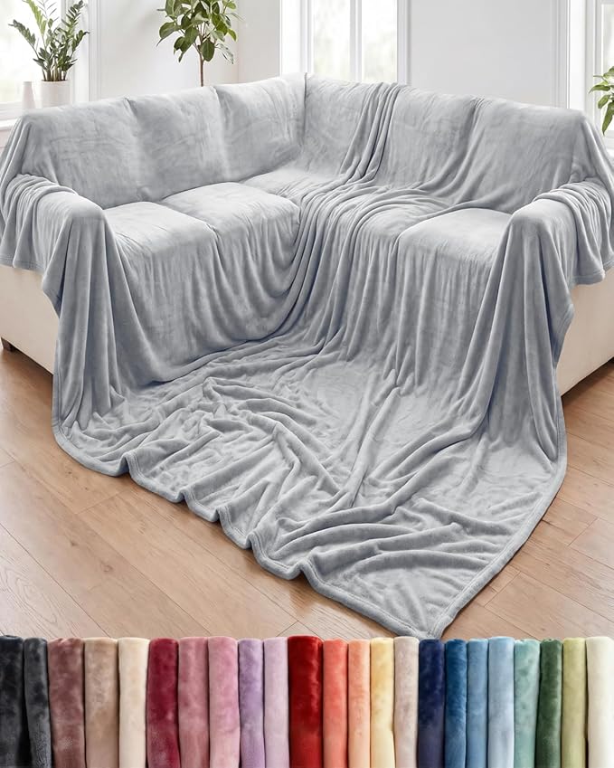 Ultra Soft Fleece Blanket Oversized King Size - Flannel Fleece Luxury Blanket - Lightweight for Couch Bed Chair - Thick, Warm and Breathable - All Season Cozy, Grey