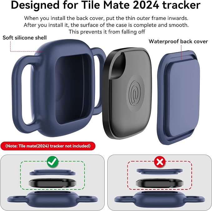 Waterproof Dog Collar Holder for Life360 Tile Mate Tracker, 2-Pack Durable Silicone Cover, Anti Lost for Life 360 Tile Tracker Case for Cat & pet Collars, Easy Installation, Lightweight, Navy Blue
